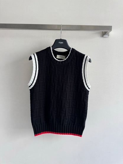 Fendi 25SS Double F Jacquard Knitted Wool Black Vest