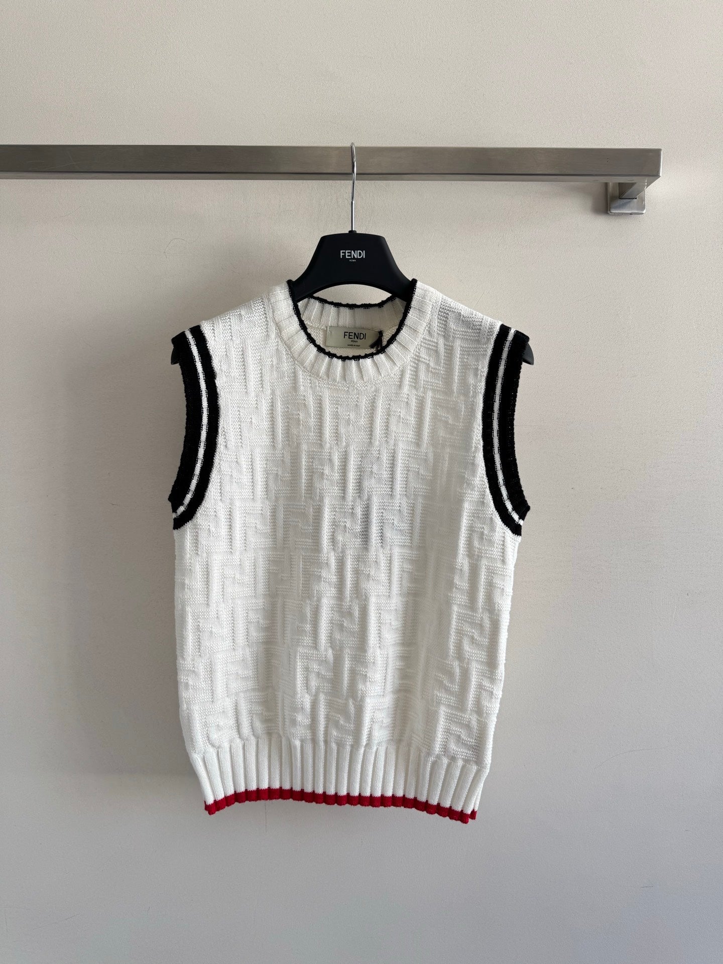 Fendi 25SS Double F Jacquard Knitted Wool White Vest