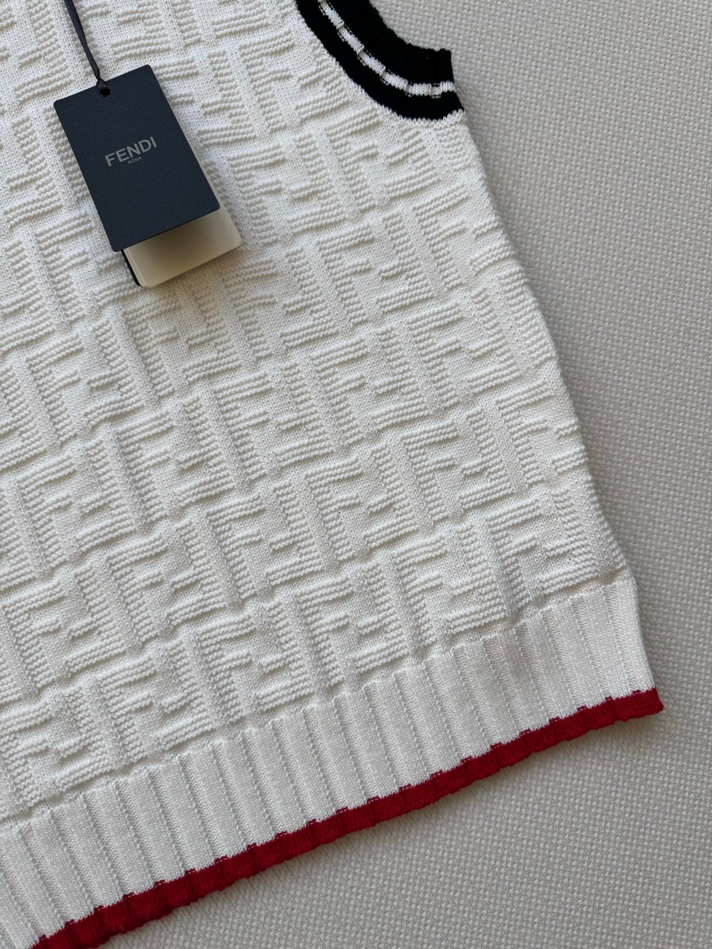 Fendi 25SS Double F Jacquard Knitted Wool White Vest