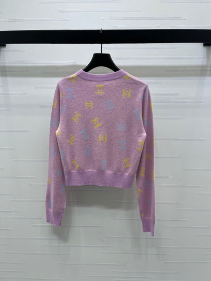 CC 25 Jacquard Long-Sleeved Pullover Sweater Pink Wool