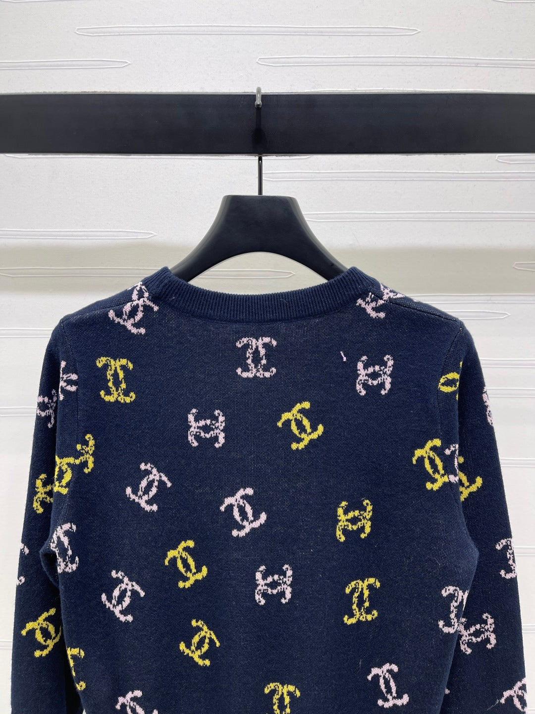 CC 25 Jacquard Long-Sleeved Pullover Sweater Black Wool