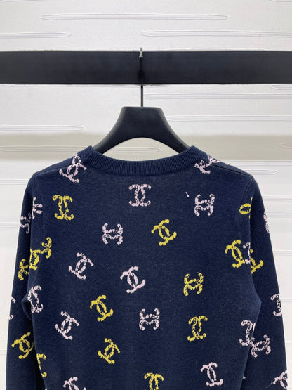 CC 25 Jacquard Long-Sleeved Pullover Sweater Black Wool