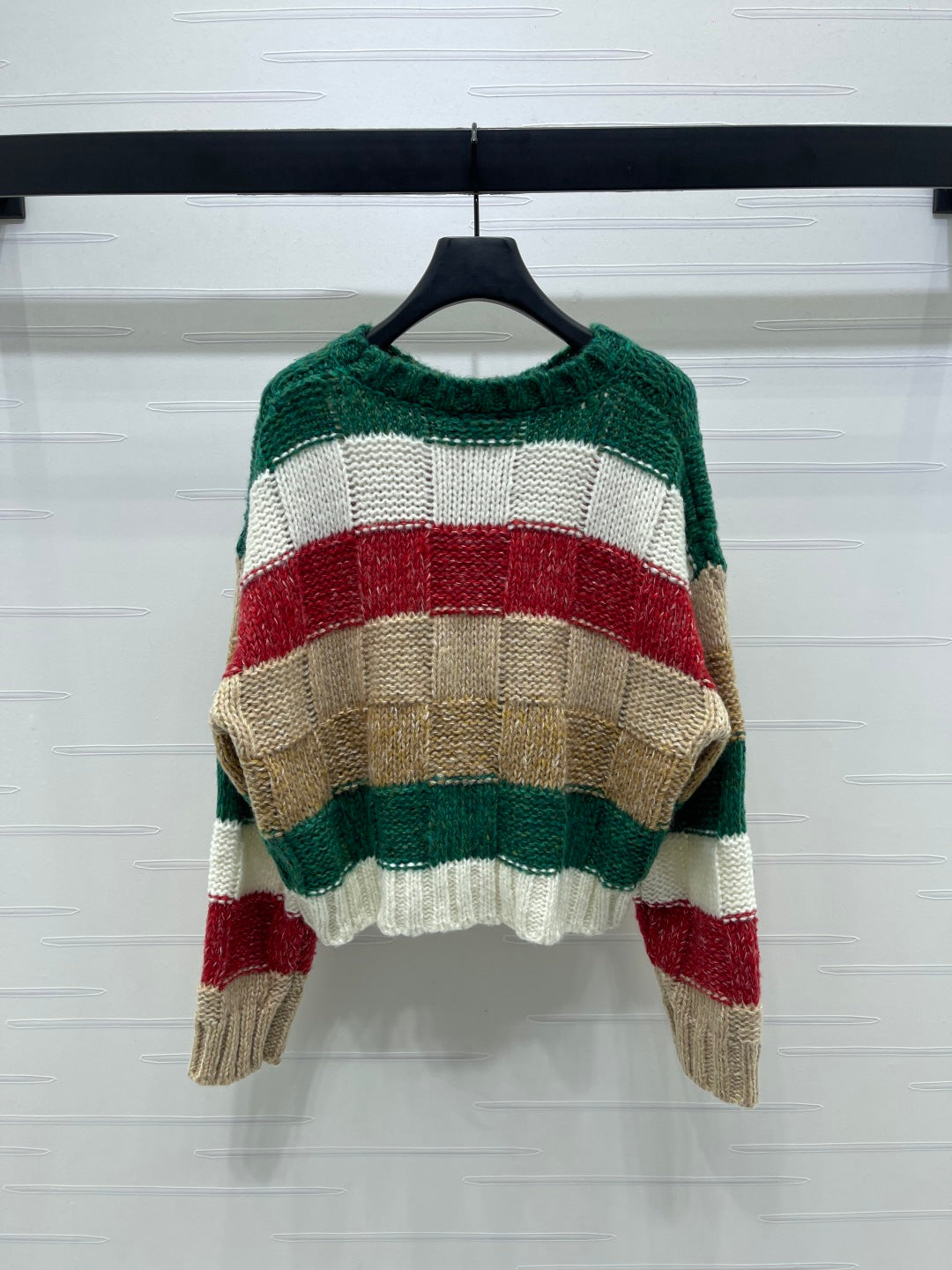CC 25 Striped Long-Sleeved Pullover Sweater Green Wool