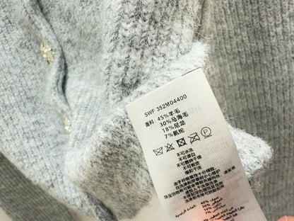CC 25F Heavy Beaded CrewNeck Knit Wool Long-Sleeved Cardigan