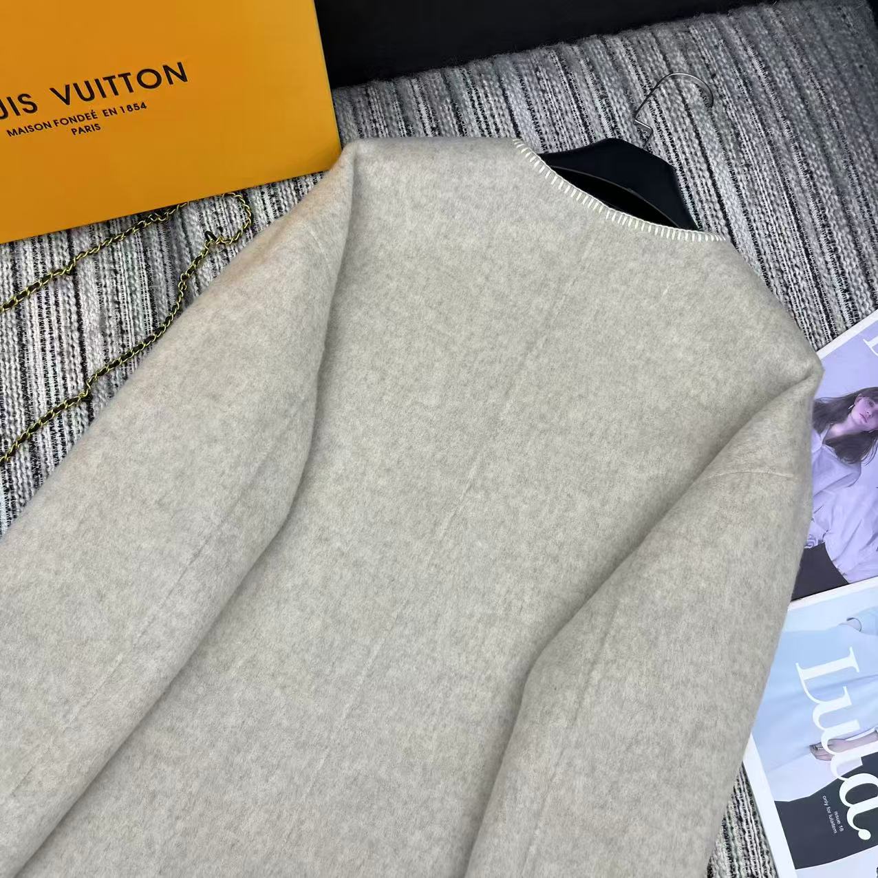 LV 25FW Double-Faced Wool Long Coat Light Gray 311668