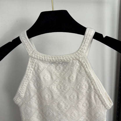 CC Diamond Logo Embellished Off-the-Shoulder Knit Camisole