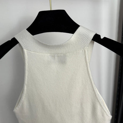 CC Diamond Logo Embellished Deep V-neck Knitted Vest