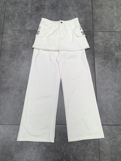 CC Faux Two-Piece Denim Trousers With Trims