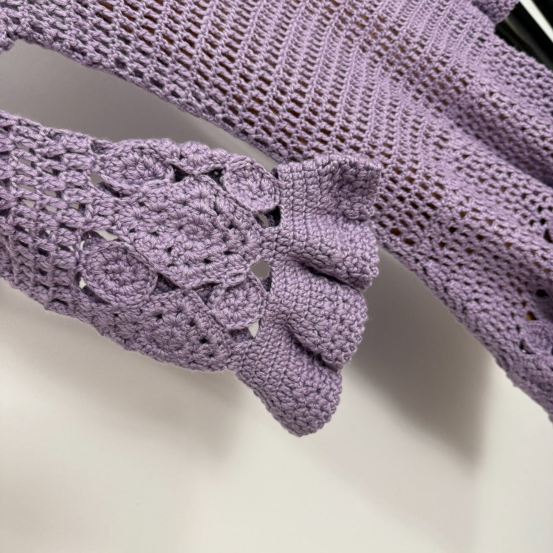 Chanel Hollow-out Knit Flared Long-Sleeve Purple Dress Cashmere20254806