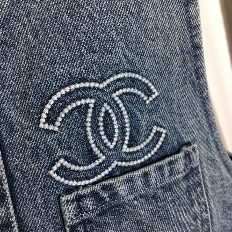 Chanel Chanel-style Vest Denim Jacket + Long-Sleeve Dress