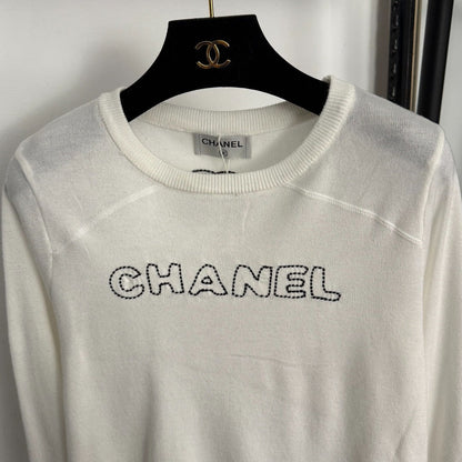 Chanel Long-Sleeved Knit T-Shirt with Embroidered Chanel Logo