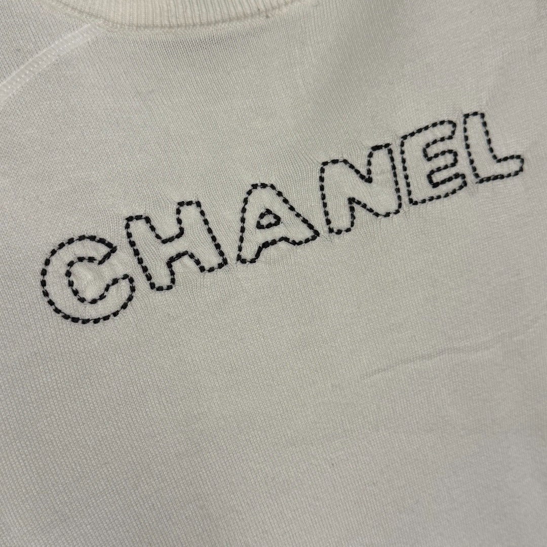 Chanel Long-Sleeved Knit T-Shirt with Embroidered Chanel Logo