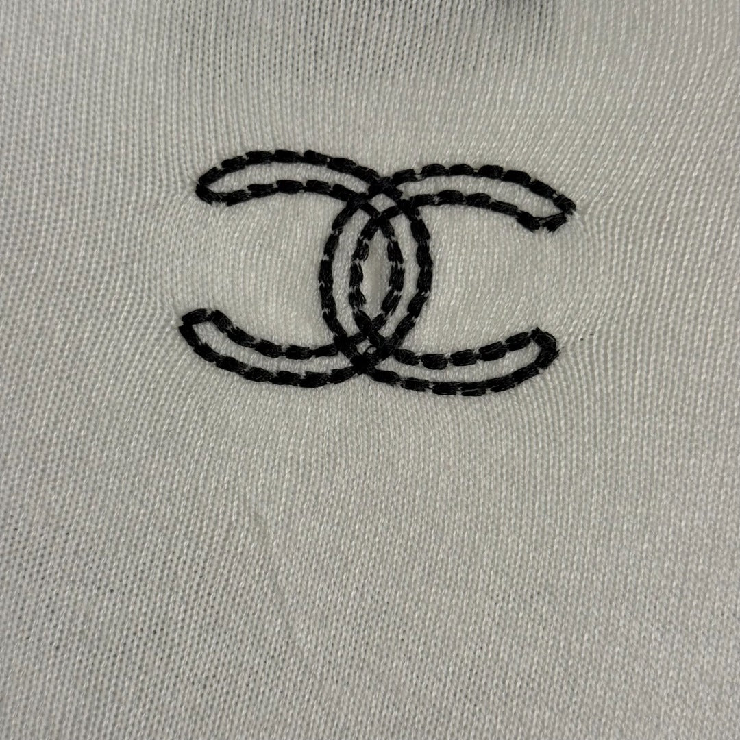 Chanel Long-Sleeved Knit T-Shirt with Embroidered Chanel Logo