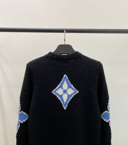 LV Solid Letter Jacquard Crew Neck Knit Black Long Sleeve
