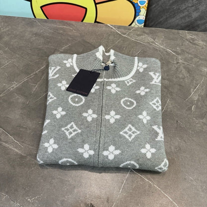 LV All-over Monogram Stand Collar Wool Knit Sweater 493348