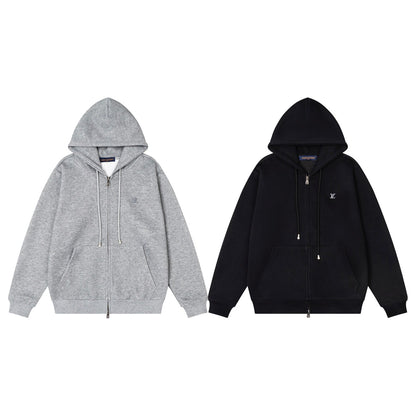 LV Alloy Logo Hooded Zip-Up Jacket 493326