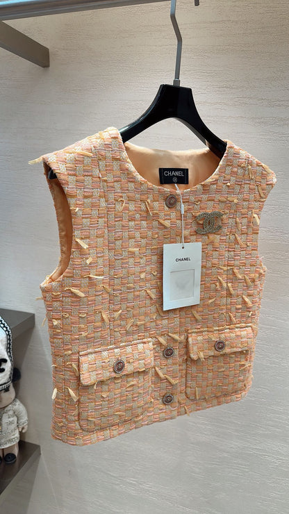 CHANEL SWEET GIRL VEST ORANGE TWEED