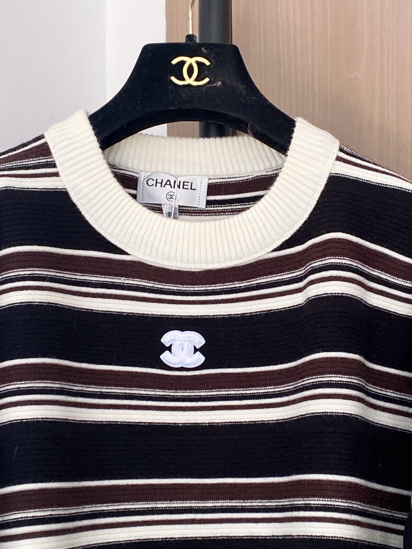 CHANEL TWO-TONE LONG-SLEEVE SHIRT BLACK IVORY 99240