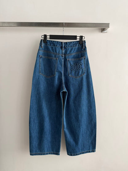 Celine 26ss High-Waisted Straight-Leg Blue Jeans