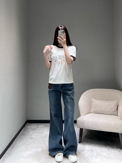 Celine 26SS Color-blocked Neck T-shirt White in Cotton 898941