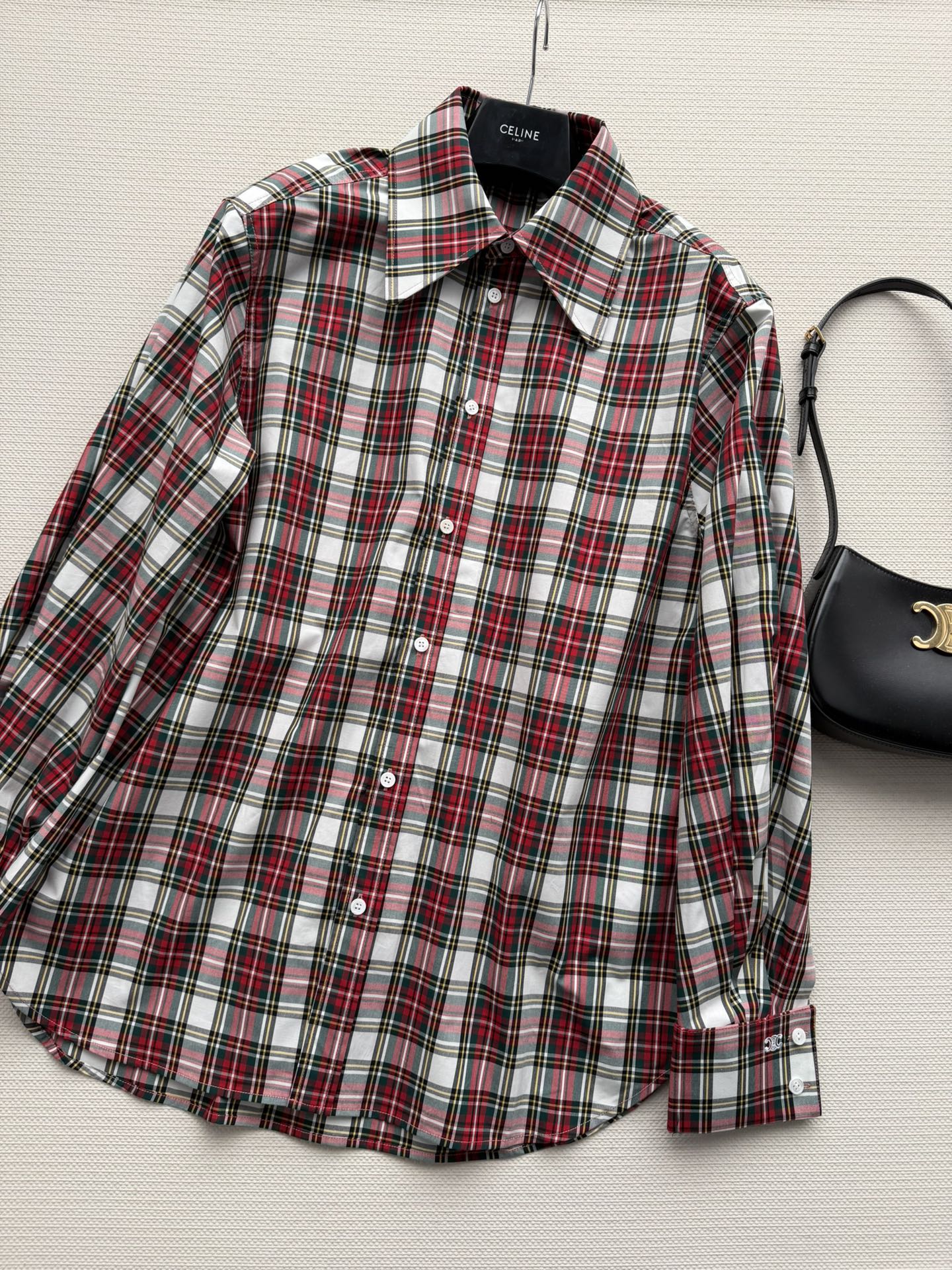 Celine 26SS  Plaid Shirt Red in Cotton 872705