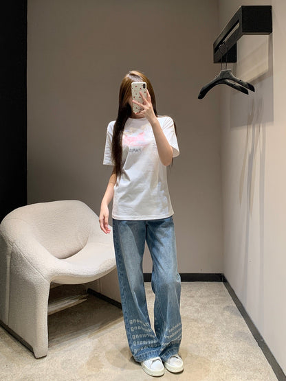 Celine 26SS Horse Carriage Print Crew Neck Short Sleeve T-Shirt White in Cotton 839795