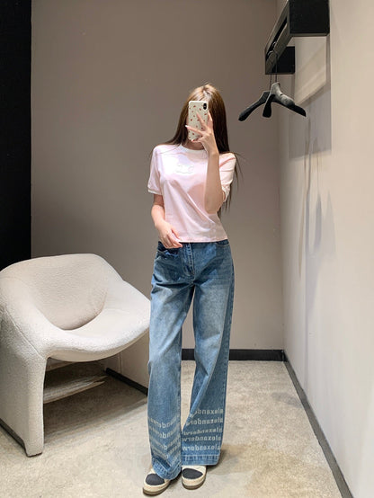 Celine 26SS Neck Short Sleeve T-Shirt Pink in Cotton 813204