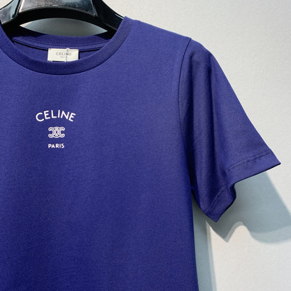 Celine 26SS  Blue Short-Sleeve T-Shirt in Cotton 101586
