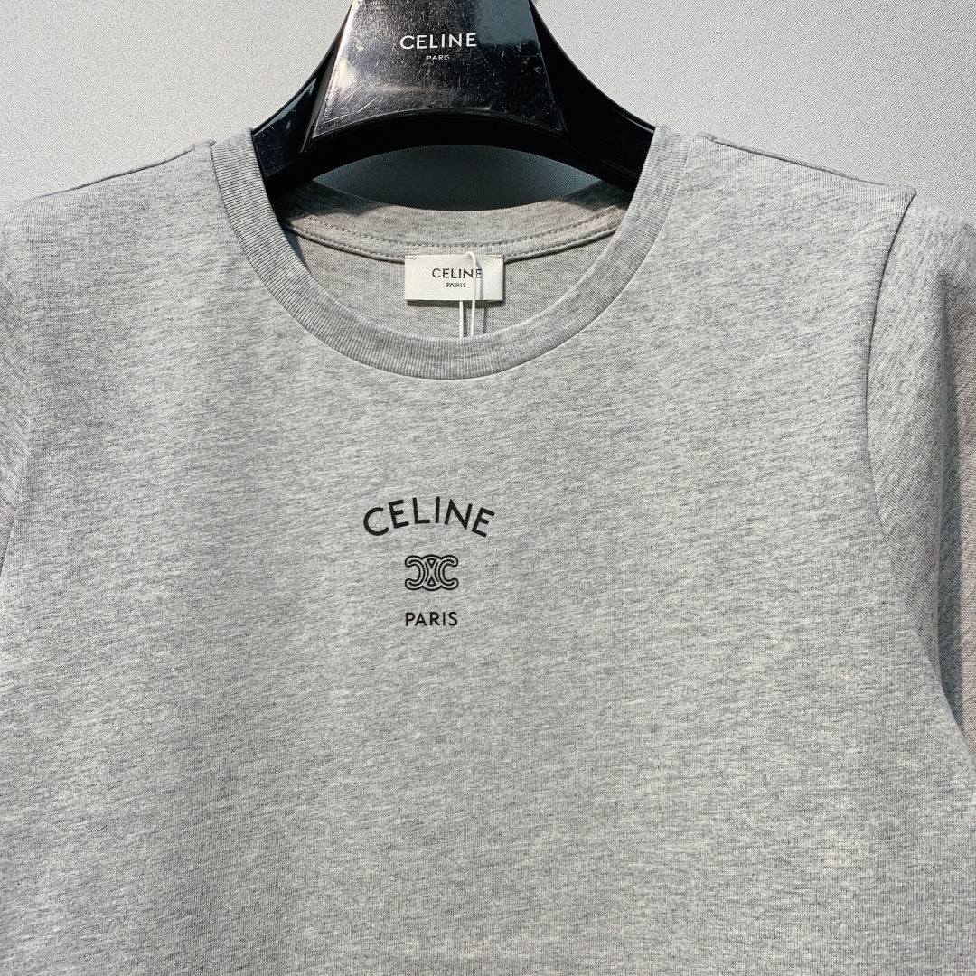 Celine 26SS  Gray Short-Sleeve T-Shirt in Cotton 101584