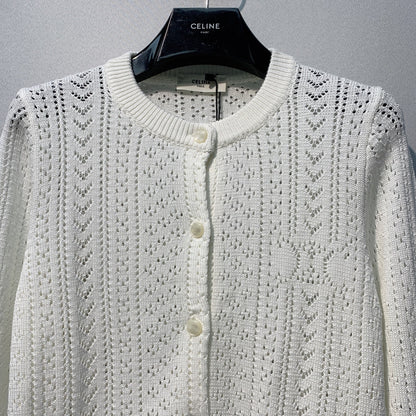 Celine 26SS Openwork Knit Cardigan White in Cotton 978030