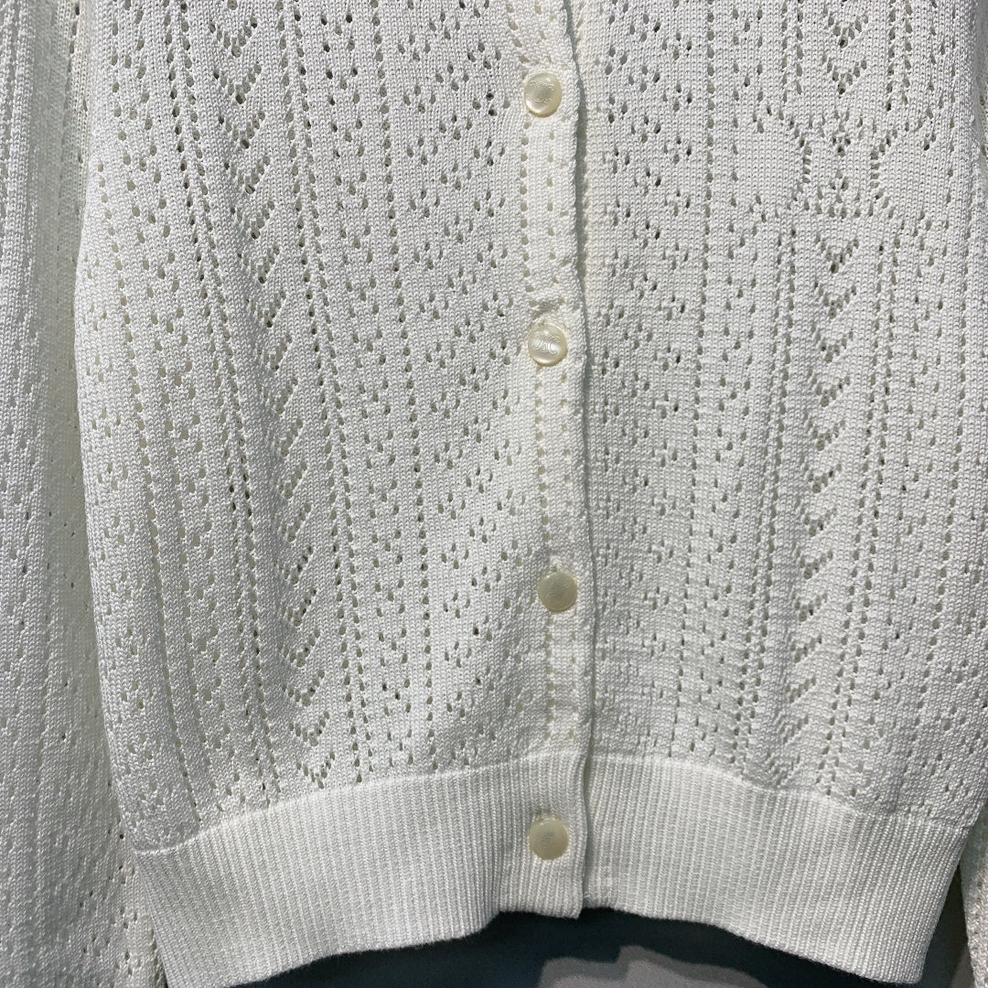 Celine 26SS Openwork Knit Cardigan White in Cotton 978030