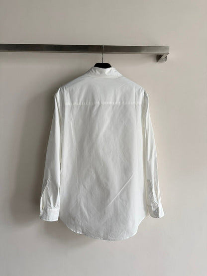 Celine 26SS Long-Sleeve Shirt with Embroidered Logo White in Cotton 943325