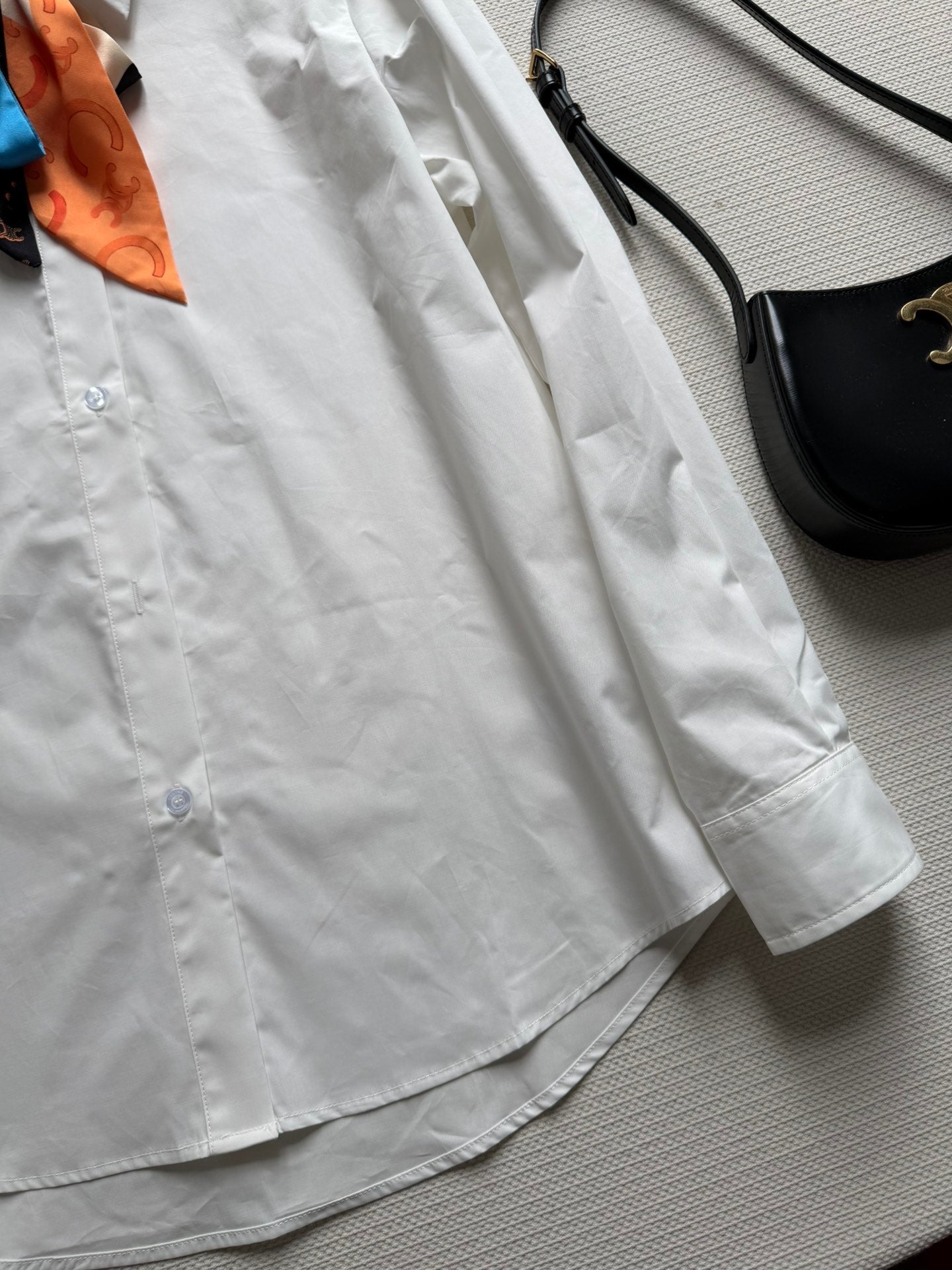 Celine 26SS Long-Sleeve Shirt with Embroidered Logo White in Cotton 943325