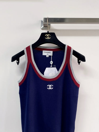 Chanel Two-Tone Vest Navy Blue in Wool 125483