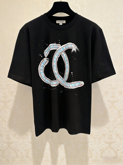 Chanel "CC" Letter Series Short-sleeved T-shirt Black in Cotton 127291
