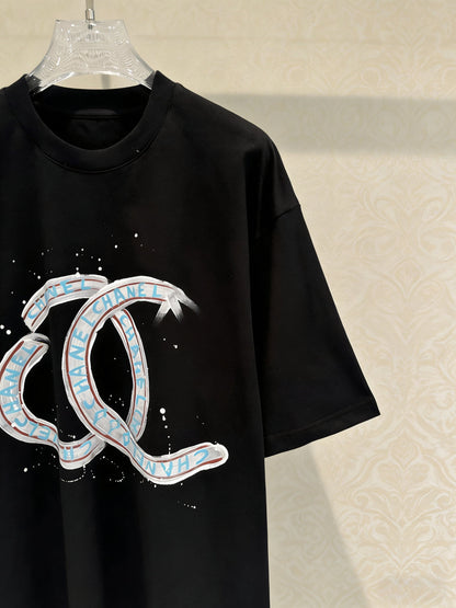 Chanel "CC" Letter Series Short-sleeved T-shirt Black in Cotton 127291