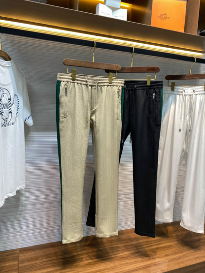 PRA26SS Striped Textured Drawstring Casual Pants in Cotton 143651