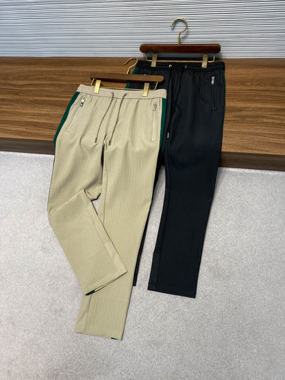 PRA26SS Striped Textured Drawstring Casual Pants in Cotton 143651