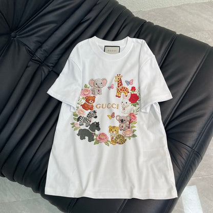 GG Duty Digital Print Animal Beaded Short-Sleeve T-Shirt in Cotton 154107
