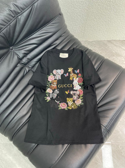 GG Duty Digital Print Animal Beaded Short-Sleeve T-Shirt in Cotton 154107