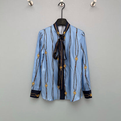 GG Chain Series Print Shirt Blue in Silk Twill 144472