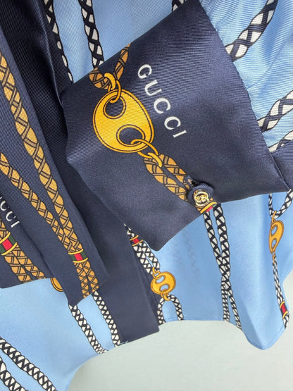 GG Chain Series Print Shirt Blue in Silk Twill 144472