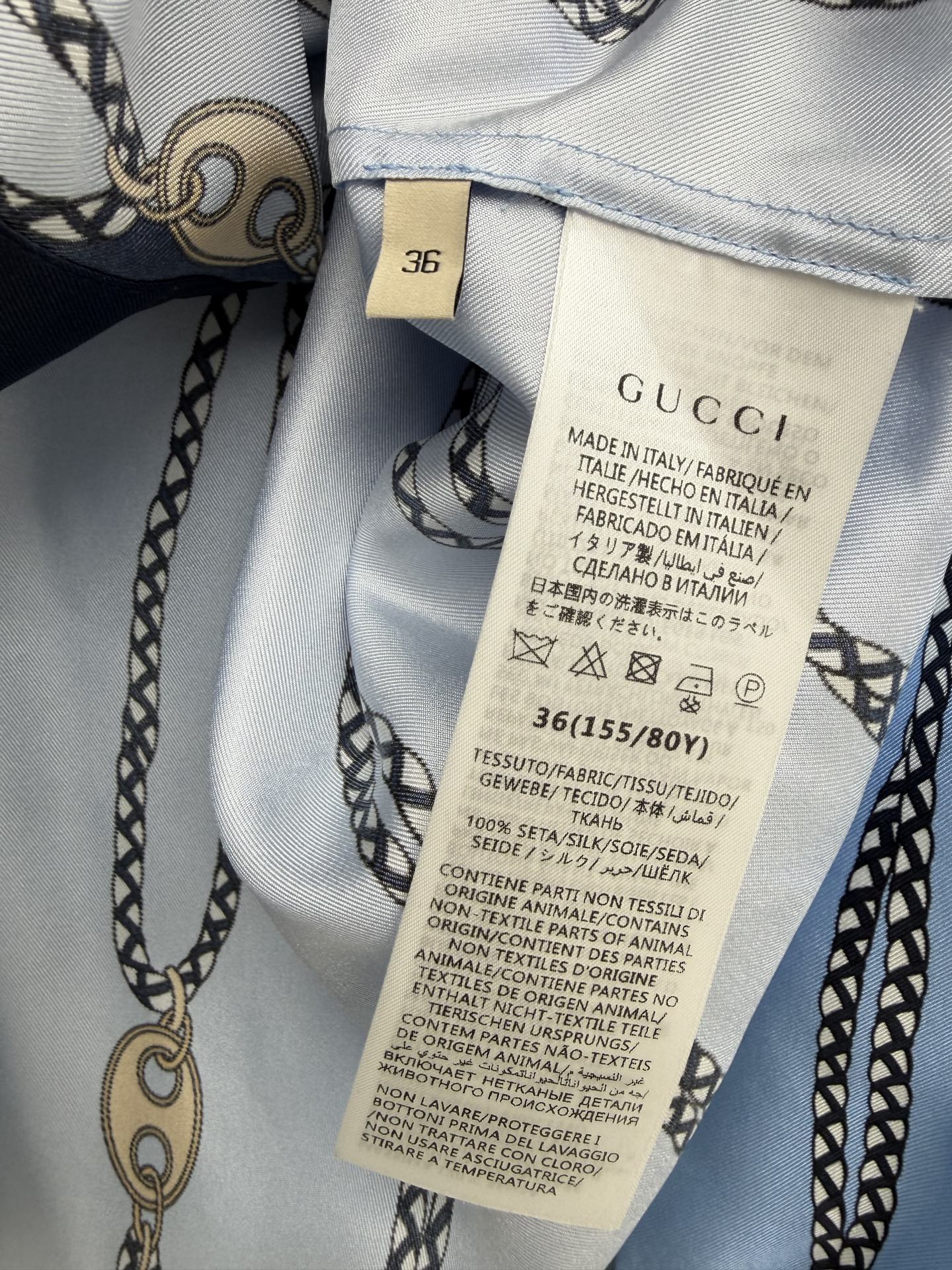 GG Chain Series Print Shirt Blue in Silk Twill 144472