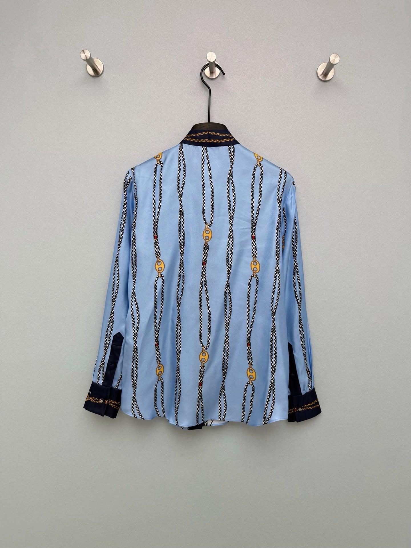 GG Chain Series Print Shirt Blue in Silk Twill 144472