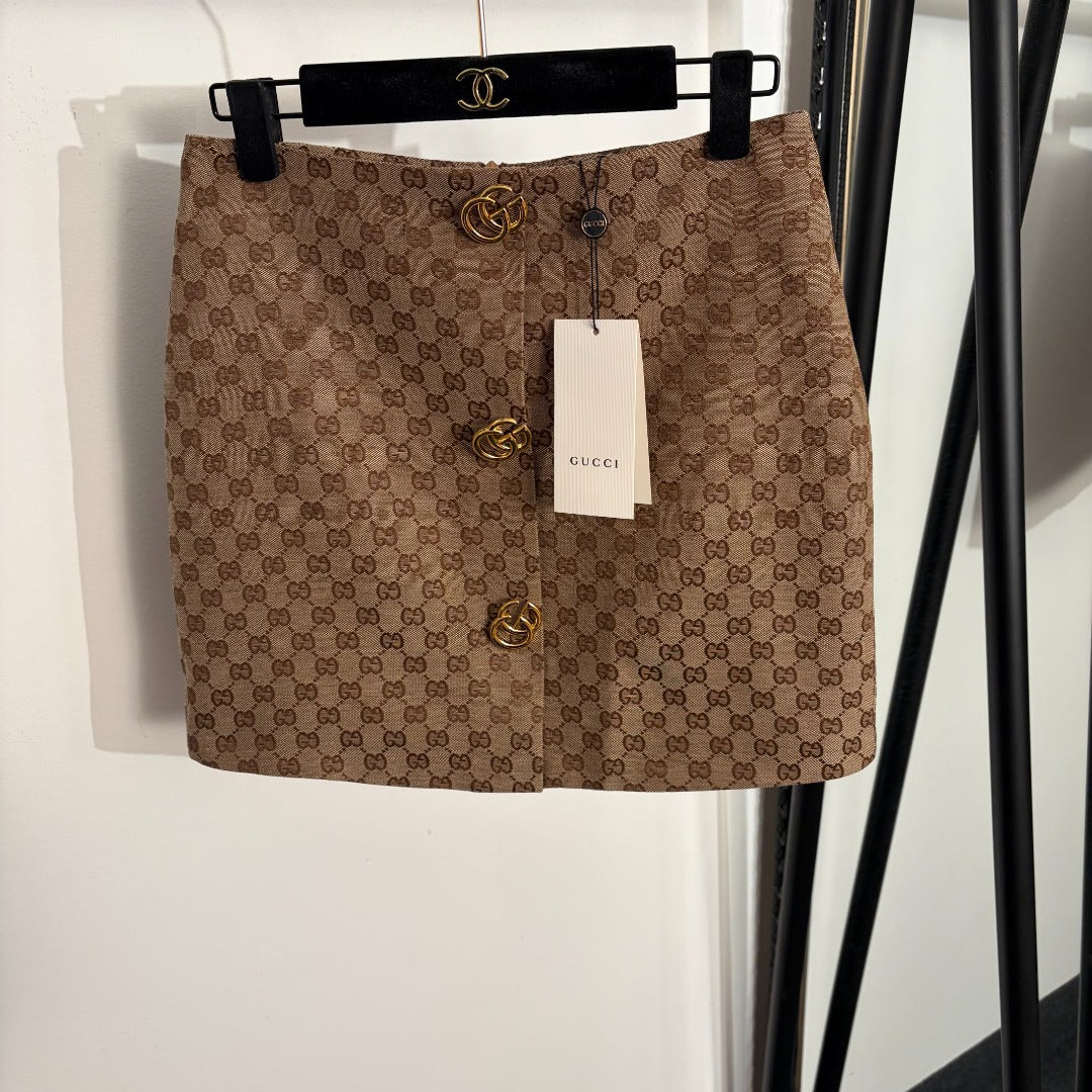 GG Bodycon A-line Mini Skirt Brown in Cotton 135285