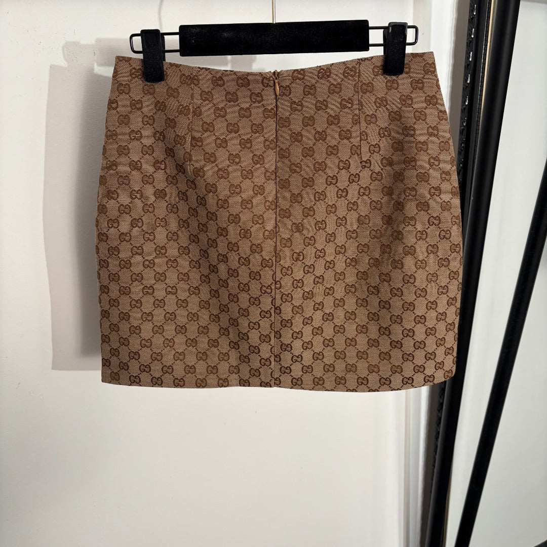 GG Bodycon A-line Mini Skirt Brown in Cotton 135285