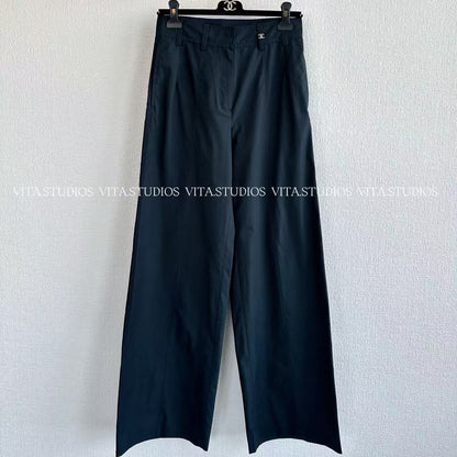 Chanel 2026 High-Waisted Wide-Leg Pants Navy Blue in Cotton 162156