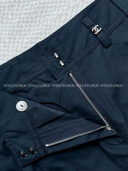 Chanel 2026 High-Waisted Wide-Leg Pants Navy Blue in Cotton 162156