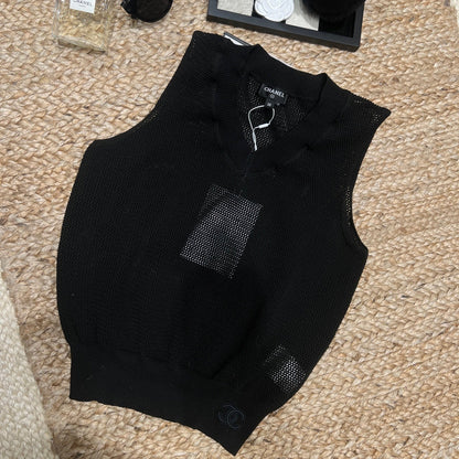Chanel-inspired Knit Vest Black in Mesh 161799