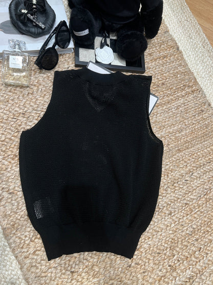 Chanel-inspired Knit Vest Black in Mesh 161799